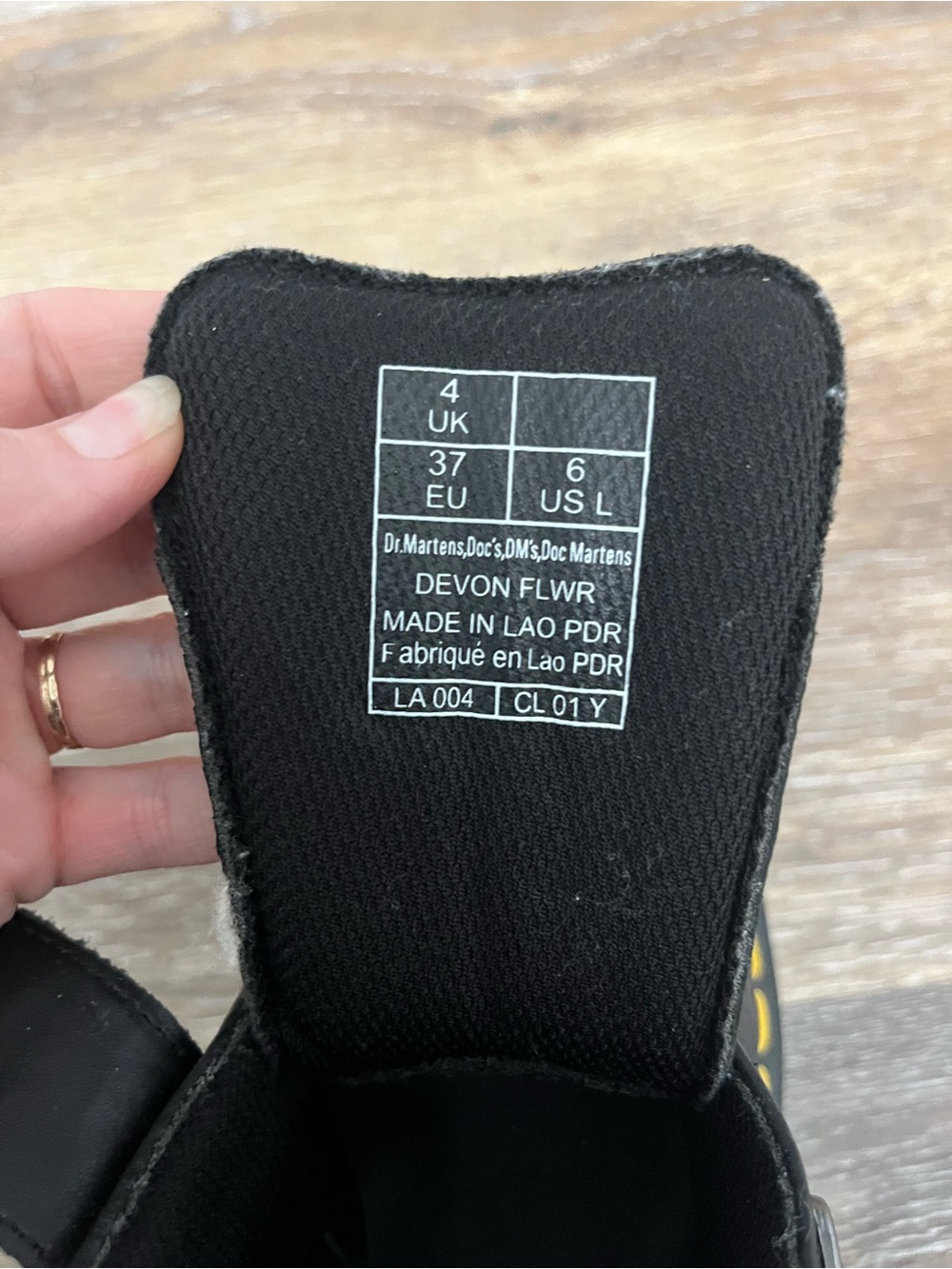 Dr. Martens Black Leather Buckle Combat Boots with Yellow Stitching - Picture 4 of 5